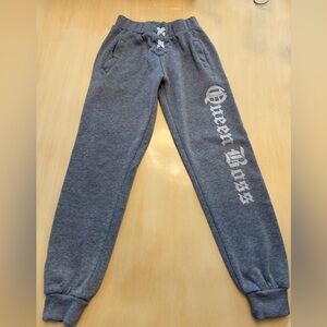 Kids Gray Sweatpants with 'Queen Boss' Print
